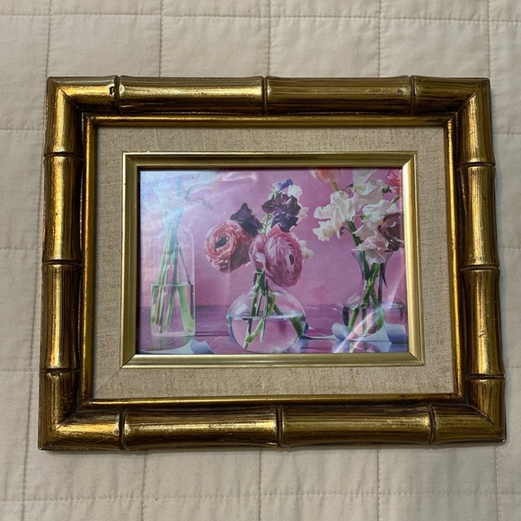 Vintage Gilded Bamboo Picture Frame with fabric matting - Picture 2 of 11